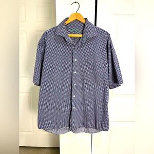 Alan Flusser Short Sleeve Button Shirt Men's XL Geometric Colorful Casual Office
